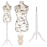 Display Guru Female Uk Size 12/14 Dressmakers Tailors Dummy Mannequin,Black Flower on Cream Torso Bust With White Wood Tripod Stand